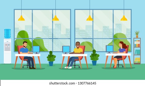 Coworking office with people. Vector flat style illustration.
