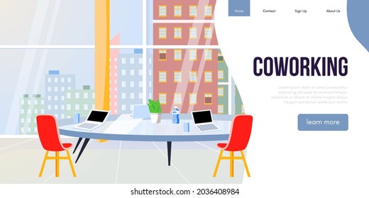 Büro für Raumfahrt-Inneneinrichtung. Leere Zusammenarbeit oder College-Umgebung. Horizontale Banner-Vektorgrafik für kreative Büroarbeitsplätze.