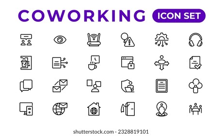 Coworking office thin line icons set.Outline icon.

