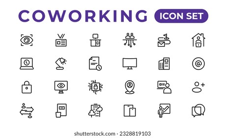 Coworking office thin line icons set.Outline icon.
