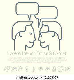 Coworking process. Communication. Vector mock up.