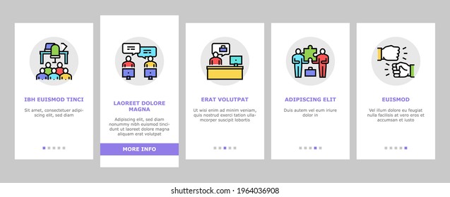Coworking Service Onboarding Mobile App Page Screen Vector. Coworking Working Place And Conference Meeting, Wifi Router And Server Data Center Device Illustrations