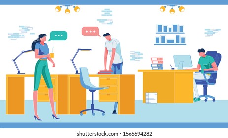 Coworking Shared Business Workplace with Workers.
