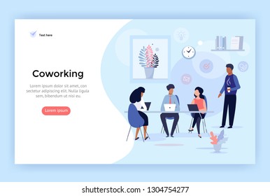 Coworking space, business team concept illustration, perfect for web design, banner, mobile app, landing page, vector flat design