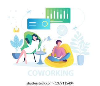 Coworking space, business team concept illustration, perfect for web design, banner, mobile app, landing page, vector flat design