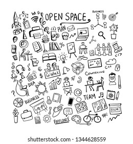 Coworking space, concept background for your design