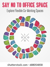 Coworking space concept. Coworking Space idea for Poster, Social media post, blogging, infographic. Vector illustration of people in a shared working environment