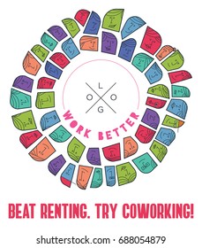 Coworking space concept. Coworking Space idea for Poster, Social media post, blogging, infographic. Vector illustration of people in a shared working environment