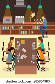 Co-working Space. Creativity communication. flat design elements. vector illustration