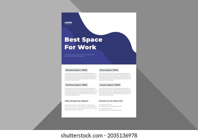 coworking space flyer design template. office coworking space rent poster leaflet design. a4 template, brochure design, cover, flyer, poster, print-ready