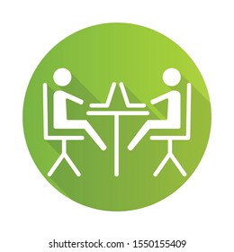Coworking space green flat design long shadow glyph icon. Meeting room. Establishing community. Freelance professionals. Remote workers. Business accelerator, incubator. Vector silhouette illustration