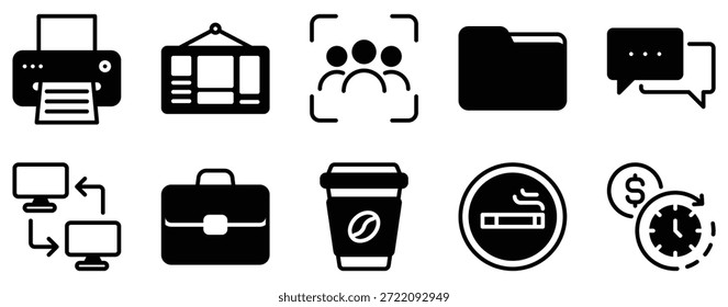 Coworking space icon solid mix style illustrating shared office workspace concept for business teamwork startup productivity and modern corporate design projects.