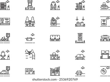 Coworking space icons collection is a vector illustration with editable stroke.