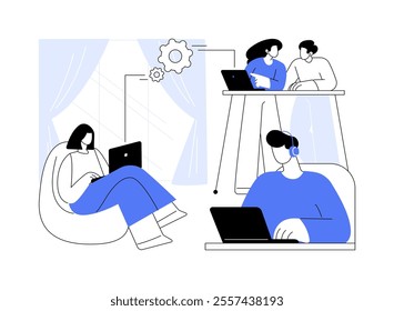 Coworking space isolated cartoon vector illustrations. Group of diverse people in coworking space, business activity, remote job, freelancers lifestyle, digital nomad vector cartoon.