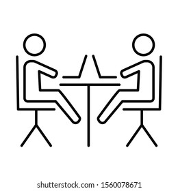 Coworking space linear icon. Meeting room. Establishing community. Freelance professionals. Businessmen. Thin line illustration. Contour symbol. Vector isolated outline drawing. Editable stroke