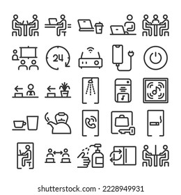 Coworking space and remote working  icon set