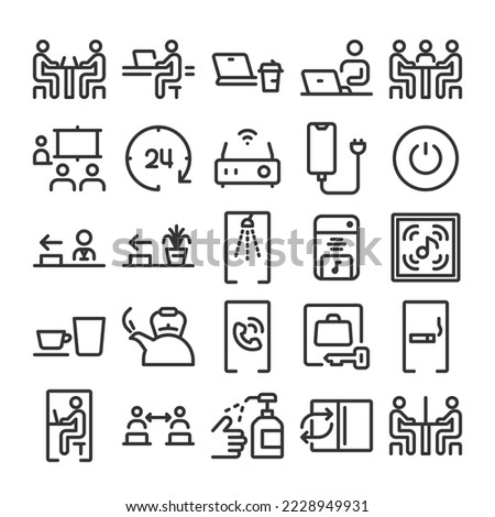 Coworking space and remote working  icon set