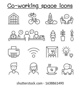 Co-working space & Startup icons set in thin line style
