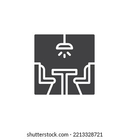 Coworking space vector icon. filled flat sign for mobile concept and web design. Table with chairs and lamp glyph icon. Symbol, logo illustration. Vector graphics