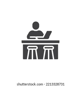 Coworking space vector icon. filled flat sign for mobile concept and web design. Man using laptop at workspace glyph icon. Symbol, logo illustration. Vector graphics
