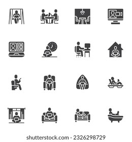 Co-working space vector icons set, modern solid symbol collection, filled style pictogram pack. Signs, logo illustration. Set includes icons as remote work, office workplace, freelace, working at home