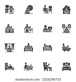 Coworking space vector icons set, modern solid symbol collection, filled style pictogram pack. Signs, logo illustration. Set includes icons as coworker at workspace, office workplace, working at home