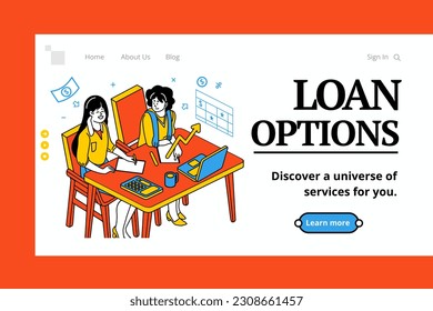 Coworking space vector illustration. Flat design of two women working together on a laptop.