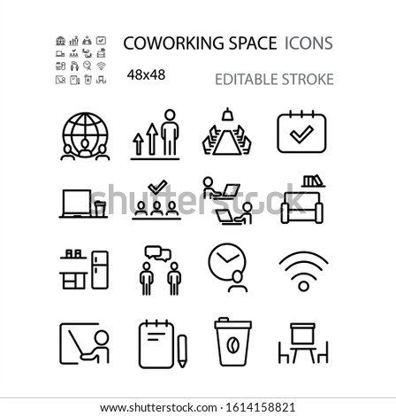 Coworking space , work , development  line icon set vector illustration. Editable stroke. 