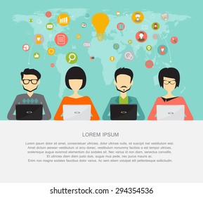 coworking, teamwork, creative team, with banner board for text