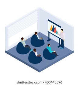 Coworking training for people with presentation and explanation isometric vector illustration 