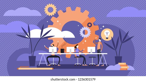 Coworking Vector Illustration. Stylized Banner With People Sharing Office. Self Directed, Collaborative, Flexible And Voluntary Work Style For Hipsters And Freelancers. Modern Brainstorming And Talk.
