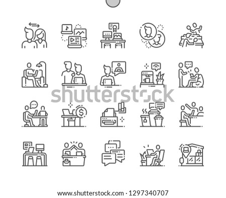 Coworking Well-crafted Pixel Perfect Vector Thin Line Icons 30 2x Grid for Web Graphics and Apps. Simple Minimal Pictogram