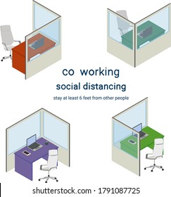 coworking workplace social distance vector illustraion