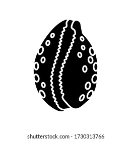 Cowrie shell black glyph icon. Decorative ocean souvenir, conchology silhouette symbol on white space. Luria cinerea. Empty molluscan animal, cephalopod shell vector isolated illustrations