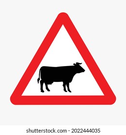 Cows ahead warning sign vector illustration. Drawing of traffic symbol for animals on road.

