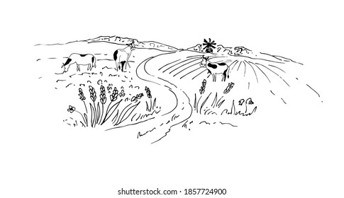 Field Wheat Crops Mill Vector Illustration Stock Vector (Royalty Free ...