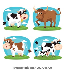 cows cartoon logo vector colour