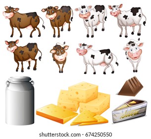 Cows and dairy products illustration