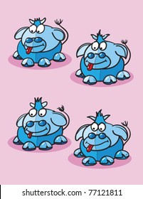 cows drawing set against pink background, abstract vector art illustration