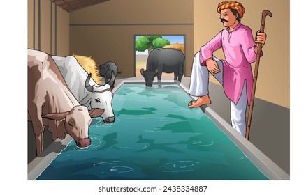 Cows drinking water in farm