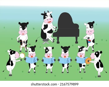 Cows enjoy singing songs and playing musical instruments.