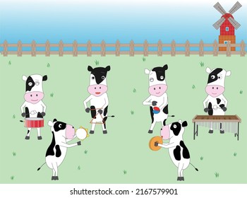 Cows enjoy singing songs and playing musical instruments.