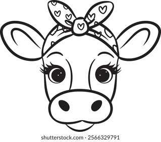 A cow's face, adorned with a patterned bandana tied into a bow on its head vector illustration