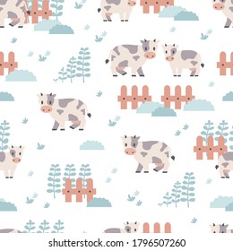 Cows in the farm vector illustration background pattern
