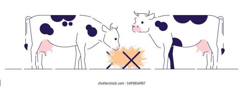 Cows Feeding Flat Vector Illustration Cattle Stock Vector (Royalty Free ...