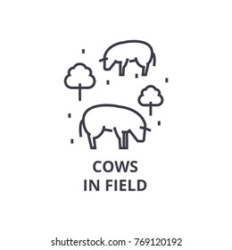 cows in field line icon, outline sign, linear symbol, vector, flat illustration