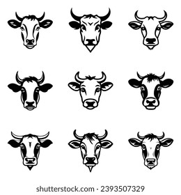 Cows Flat Icon Set Isolated On White Background