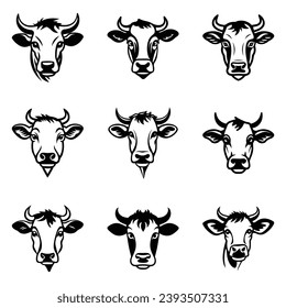 Cows Flat Icon Set Isolated On White Background