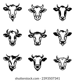 Cows Flat Icon Set Isolated On White Background