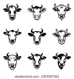 Cows Flat Icon Set Isolated On White Background